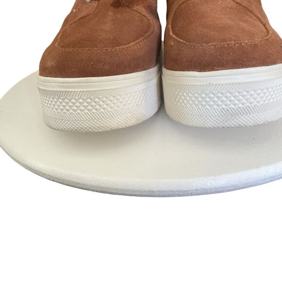 Steve Madden Lakes Wedge Sneaker Faux Fur Sherpa Trim Cognac Suede 8.5M Women's - Picture 7 of 13